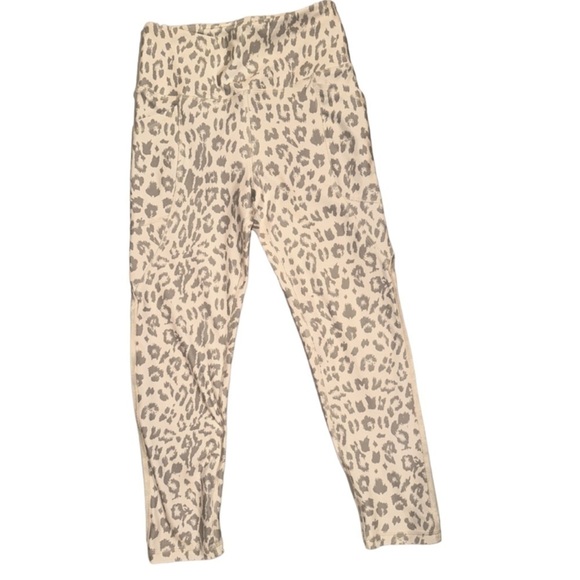 EUC  X by Gottex Muted Leopard Print Leggings with Mesh Panel on Calf  2 pockets - Picture 1 of 7